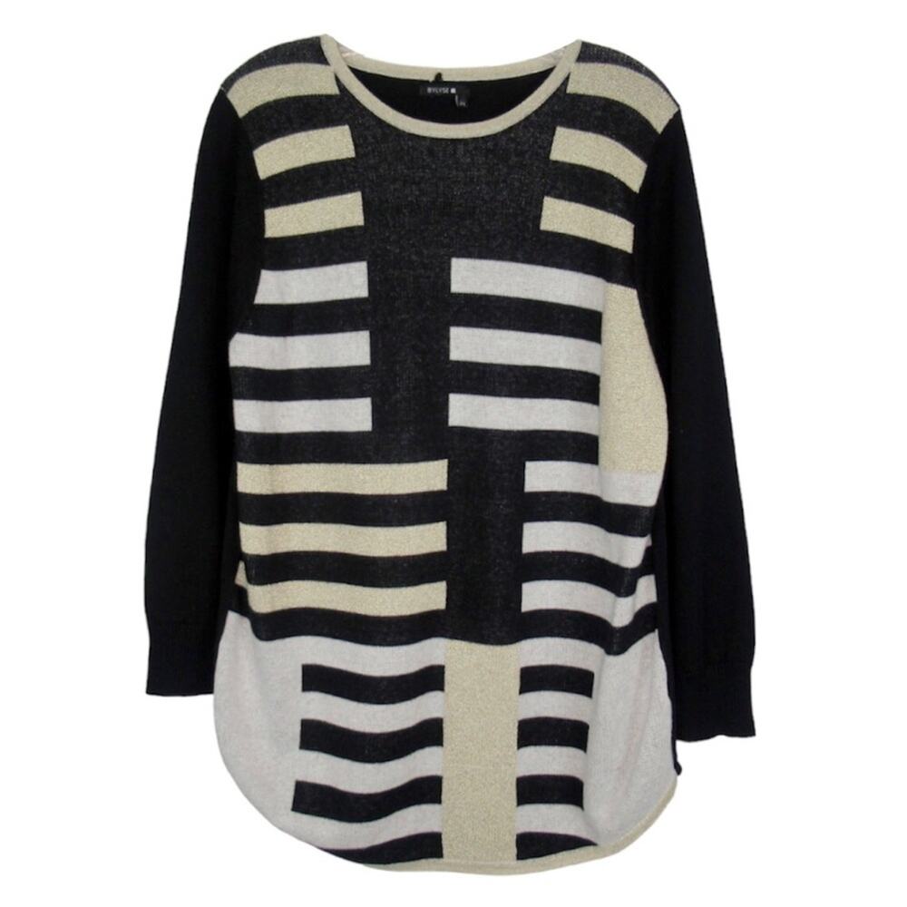 BYLYSE Metallic & Wool Knit Crew Neck Pullover Tunic Top Women’s Size Large